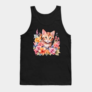 A cat decorated with beautiful watercolor flowers Tank Top
